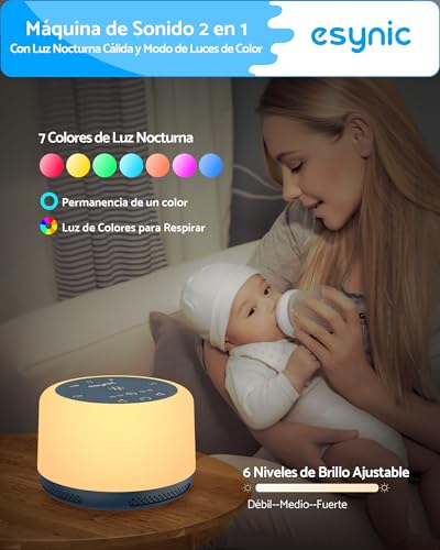 Detalle de eSynic Máquina de ruido blanco portátil para dormir con luz nocturna y 30 sonidos