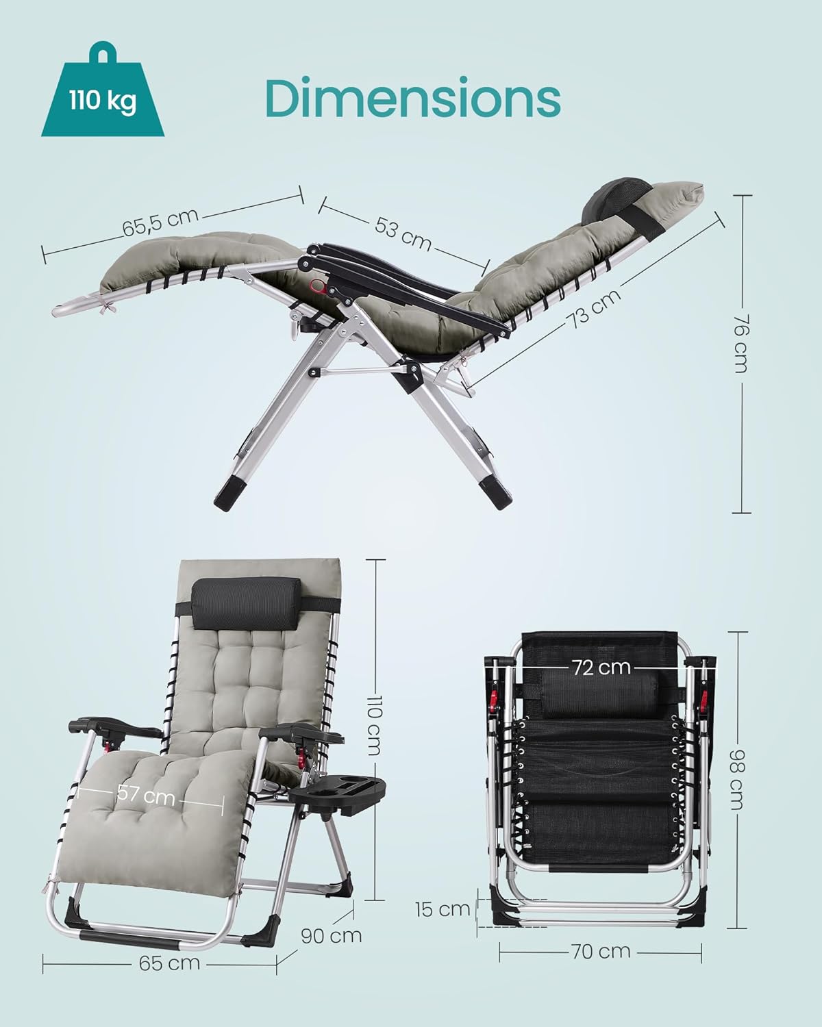 Thumbnail 2 de SONGMICS Chaise gravité zéro 110 kg