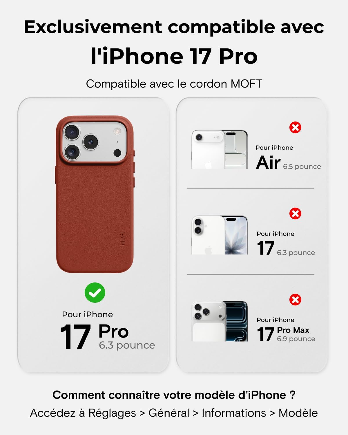 Thumbnail 1 de MOFT MOVAS Snap Coque Magnétique pour iPhone 17 Pro – cuir végan ultra slim, MagSafe et protection optique en Ocre Rouge