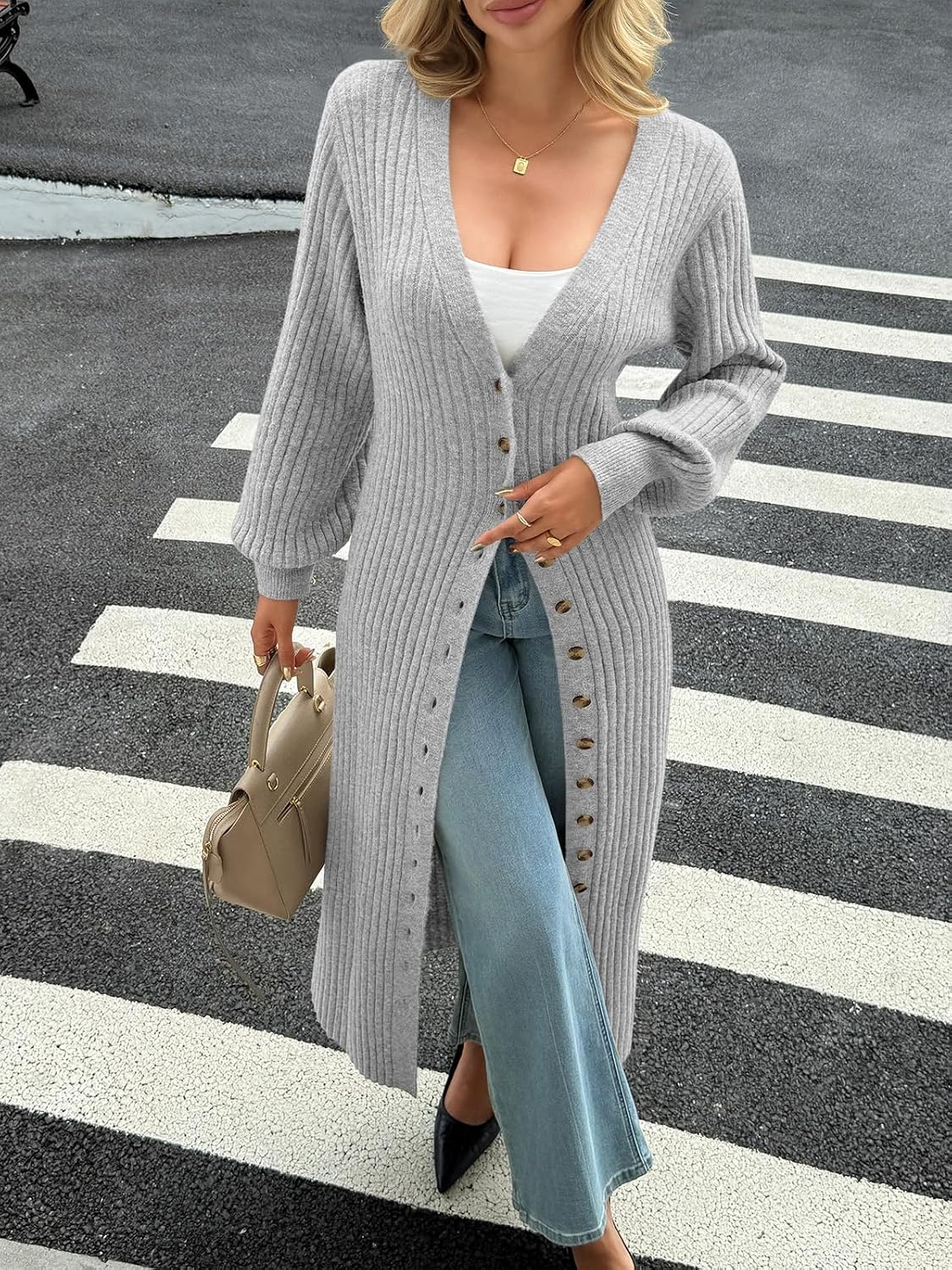 Detalle de Saodimallsu Women's Long Cardigan