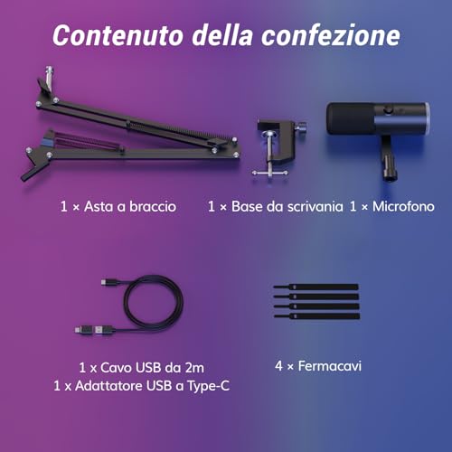 Thumbnail 8 de TONOR TD510 AIR H+ Microfono Gaming Dinamico con USB/XLR, Cuffie 3,5 mm e Braccio – Cancellazione Rumore IA, RGB Personalizzabile