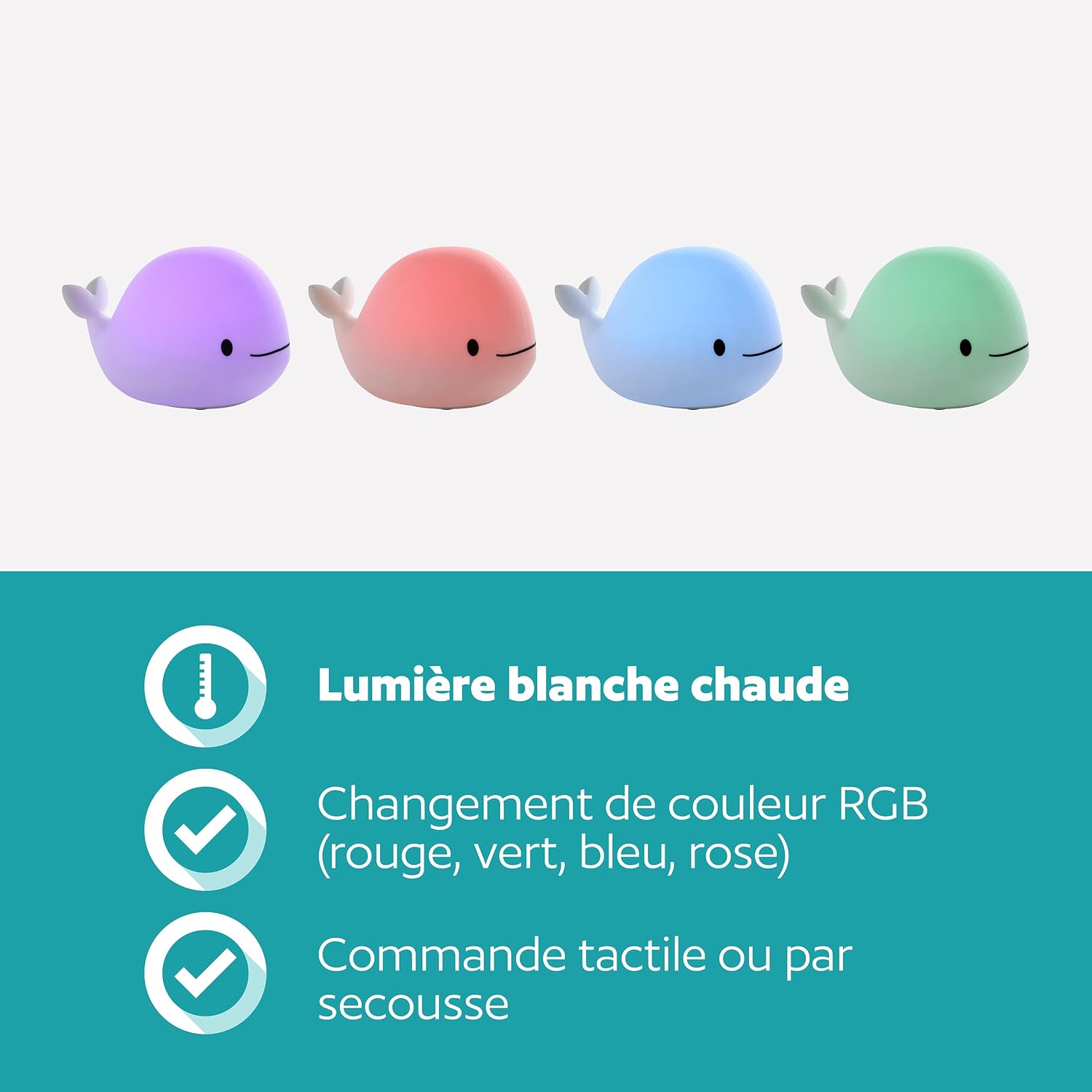 Detalle de Eglo Veilleuse tactile LED baleine Castellino — lampe de chevet sans fil pour chambre enfant