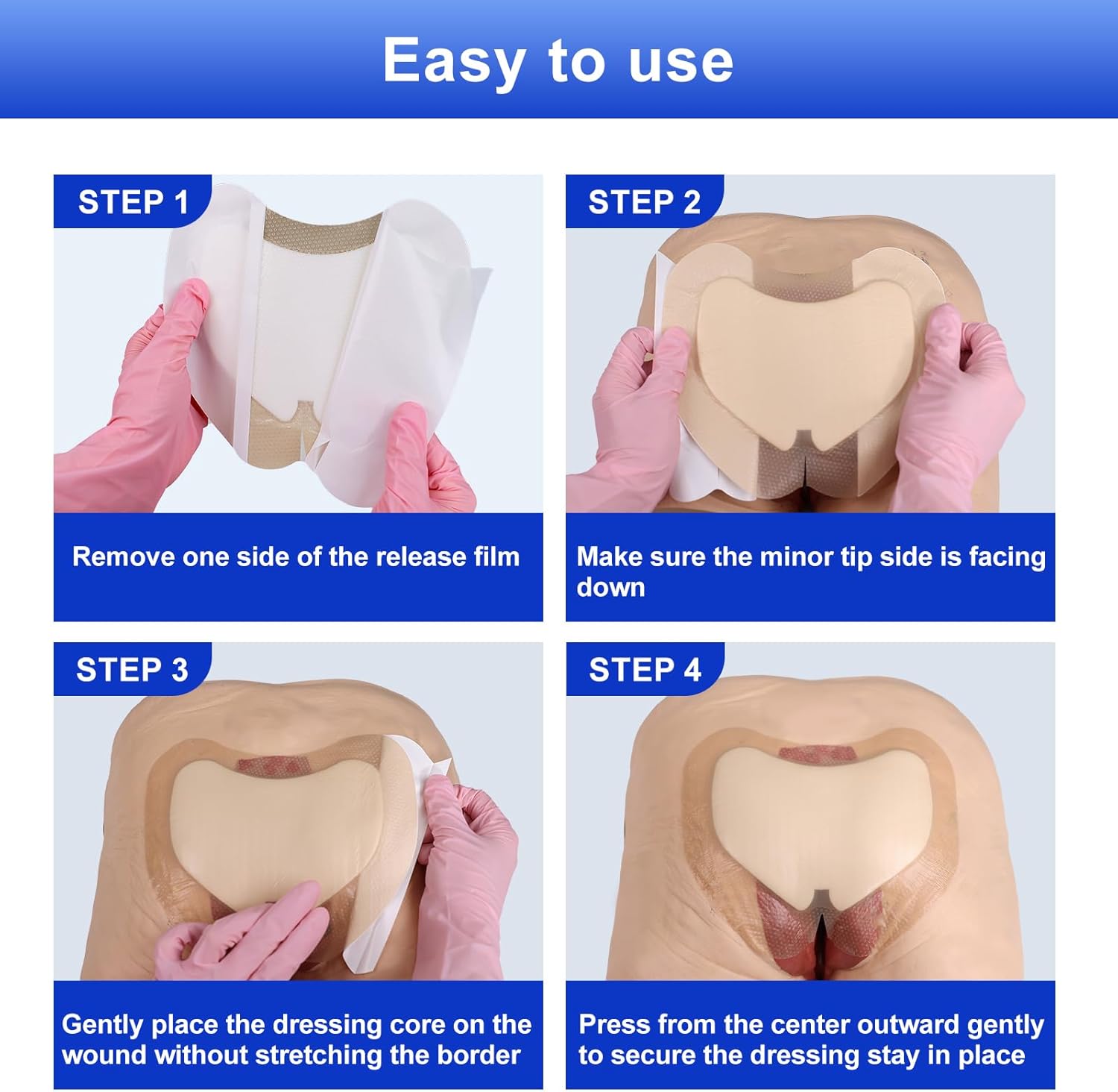 Thumbnail 6 de Niceful Sacral Silicone Foam Dressing (7.1 x 8 in, 5 pcs) for Large Wounds