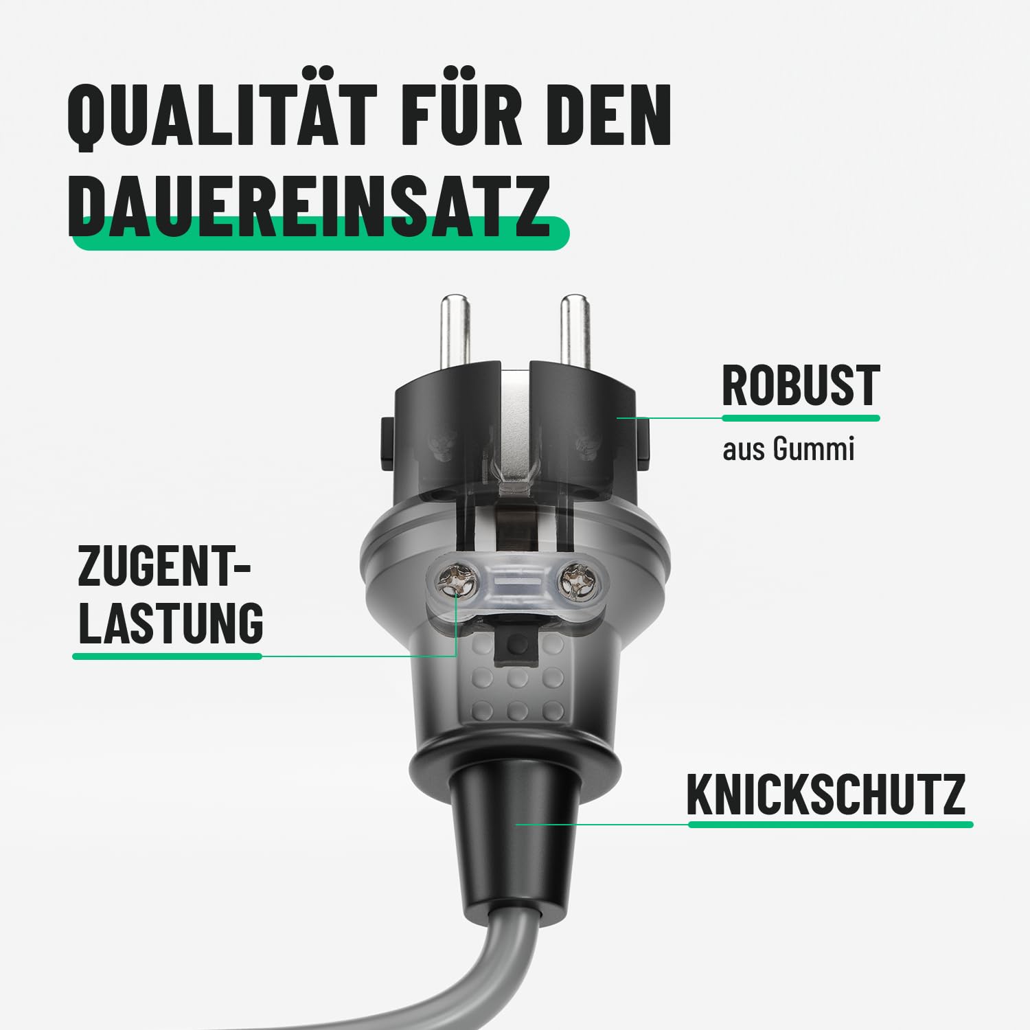 Thumbnail 2 de Greate 3x Schuko-Stecker für Außenbereich (Schwarz) mit Knickschutz & Zugentlastung, 230V 16A, IP44