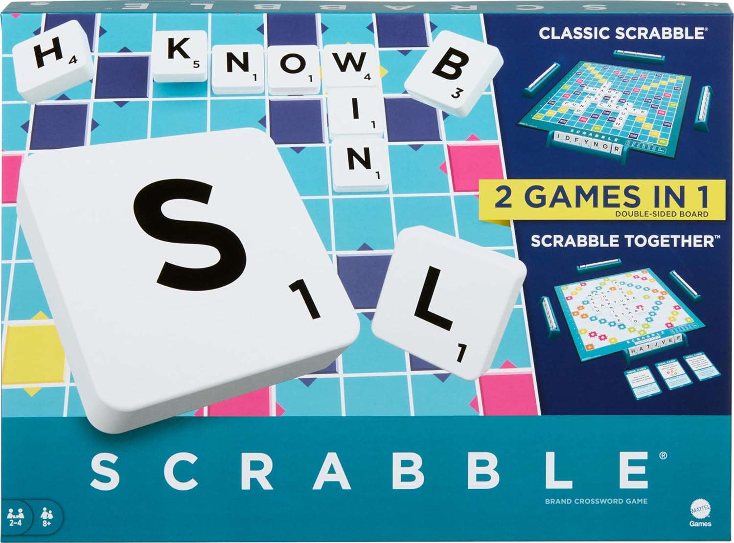 Thumbnail 6 de Scrabble Zwei in Eins (doppelseitiges Brettspiel) von Mattel Games – inkl. 50 Zielkarten für Scrabble Team