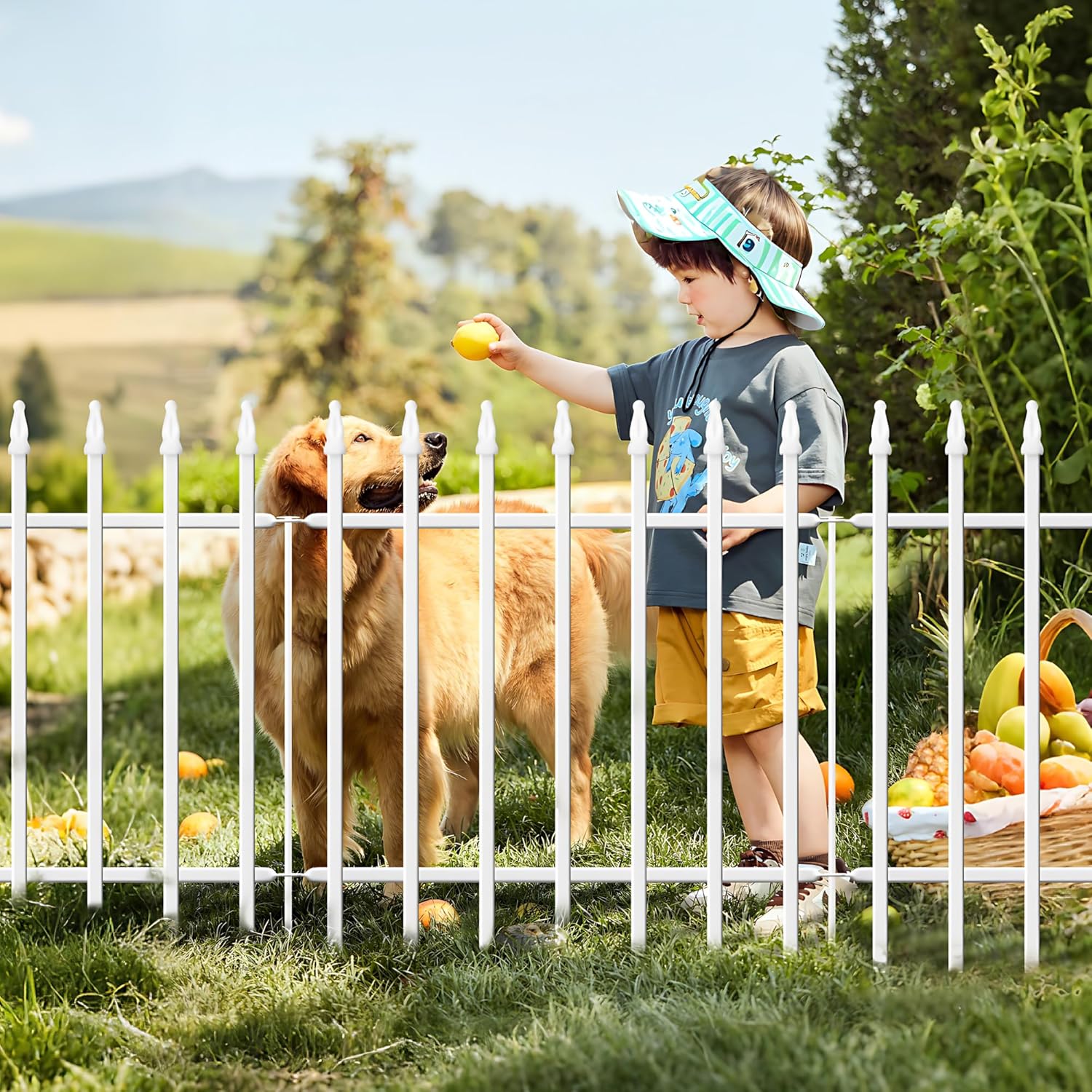Thealyn decorative metal garden fence panels (white) – 61 cm height, 5-piece set