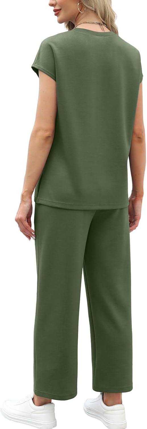 Thumbnail 4 de WIHOLL Two-Piece Women’s Cap Sleeve Lounge Set with Wide-Leg Pants