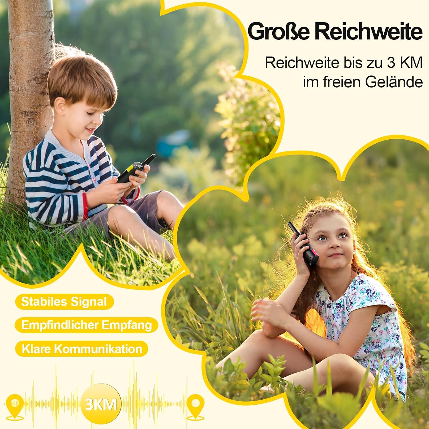 Detalle de AWANFI Kinders-Walkie Talkie: Wiederaufladbar, VOX, Taschenlampe und SOS – ideal für Camping und Abenteuer