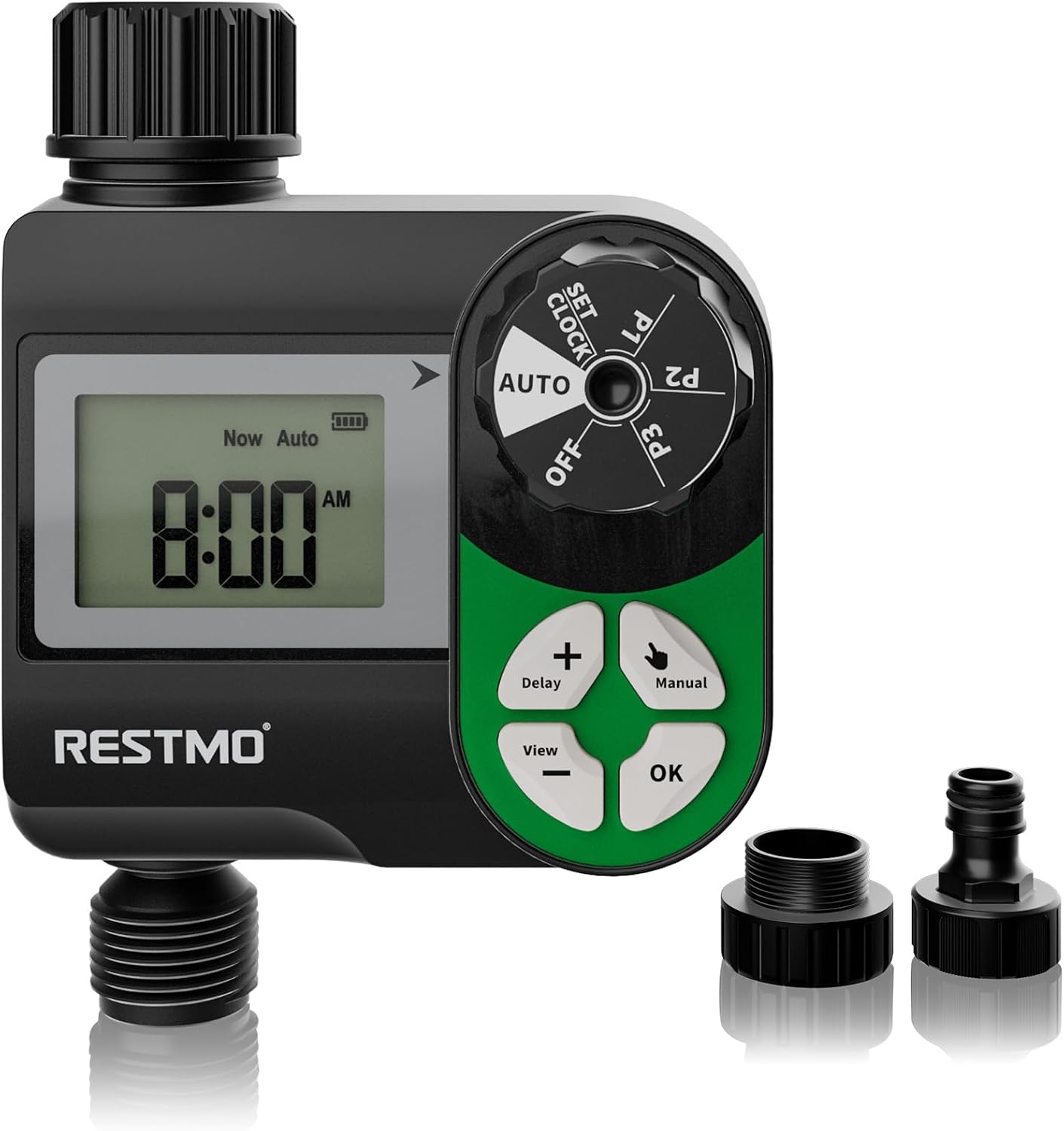 Detalle de RESTMO Water Timer with 3 Separate Programs – 7-Day Programmable Hose Timer for Garden Irrigation