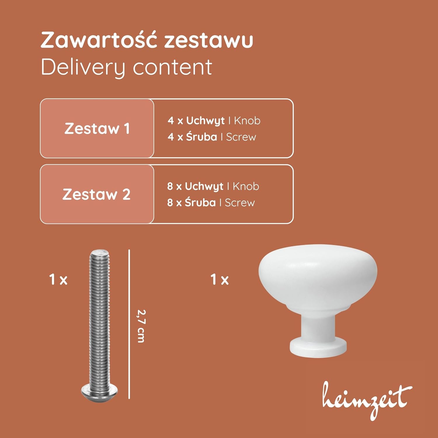 Detalle 1 de heimzeit knob_d5_st_white_4P – białe aluminiowe gałki meblowe, matowe, 4 szt.
