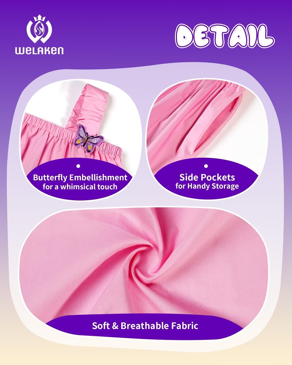 Thumbnail 6 de WELAKEN Kid Girls Wings Dress (Toddler Cotton Sleeveless Fairy Sundress with Pockets)