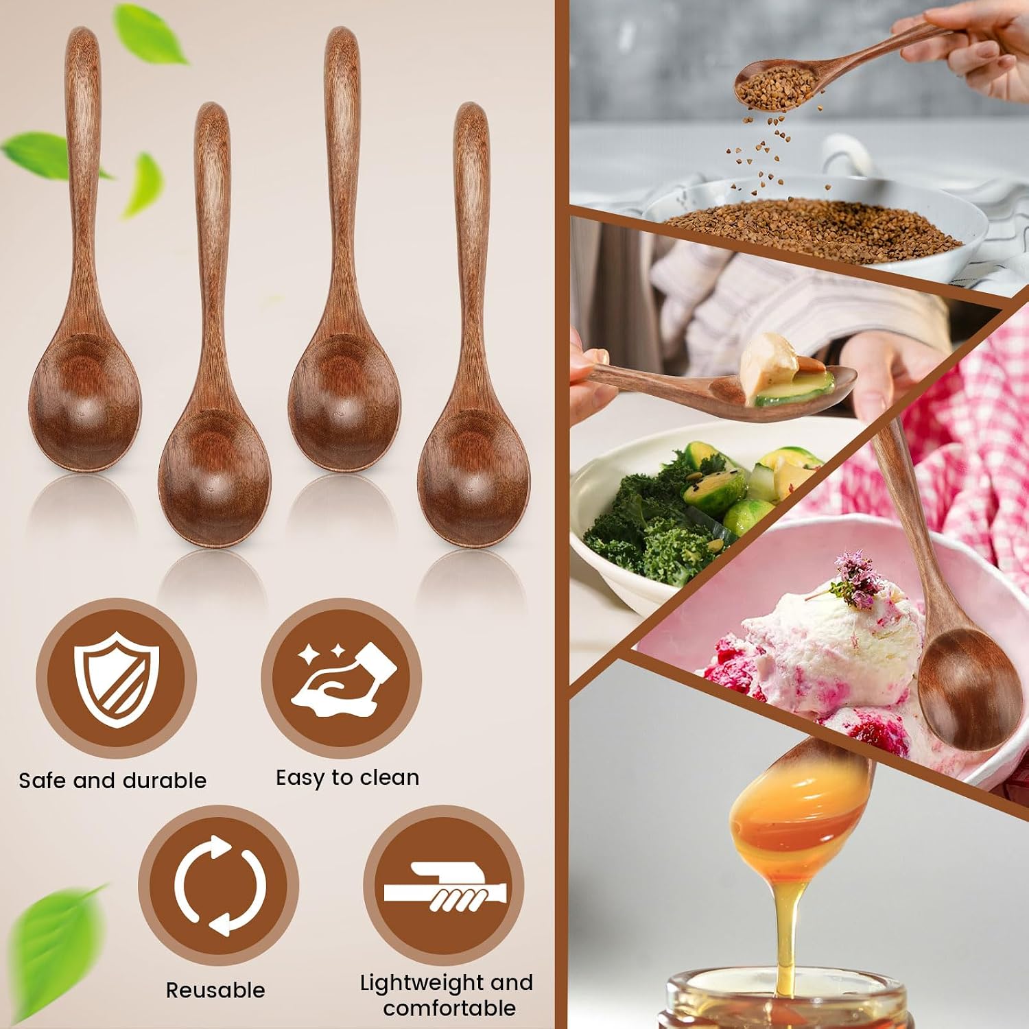Detalle de 7Pcs Small Wooden Spoons for Honey – 6.6 Inch Mini Spoon Set