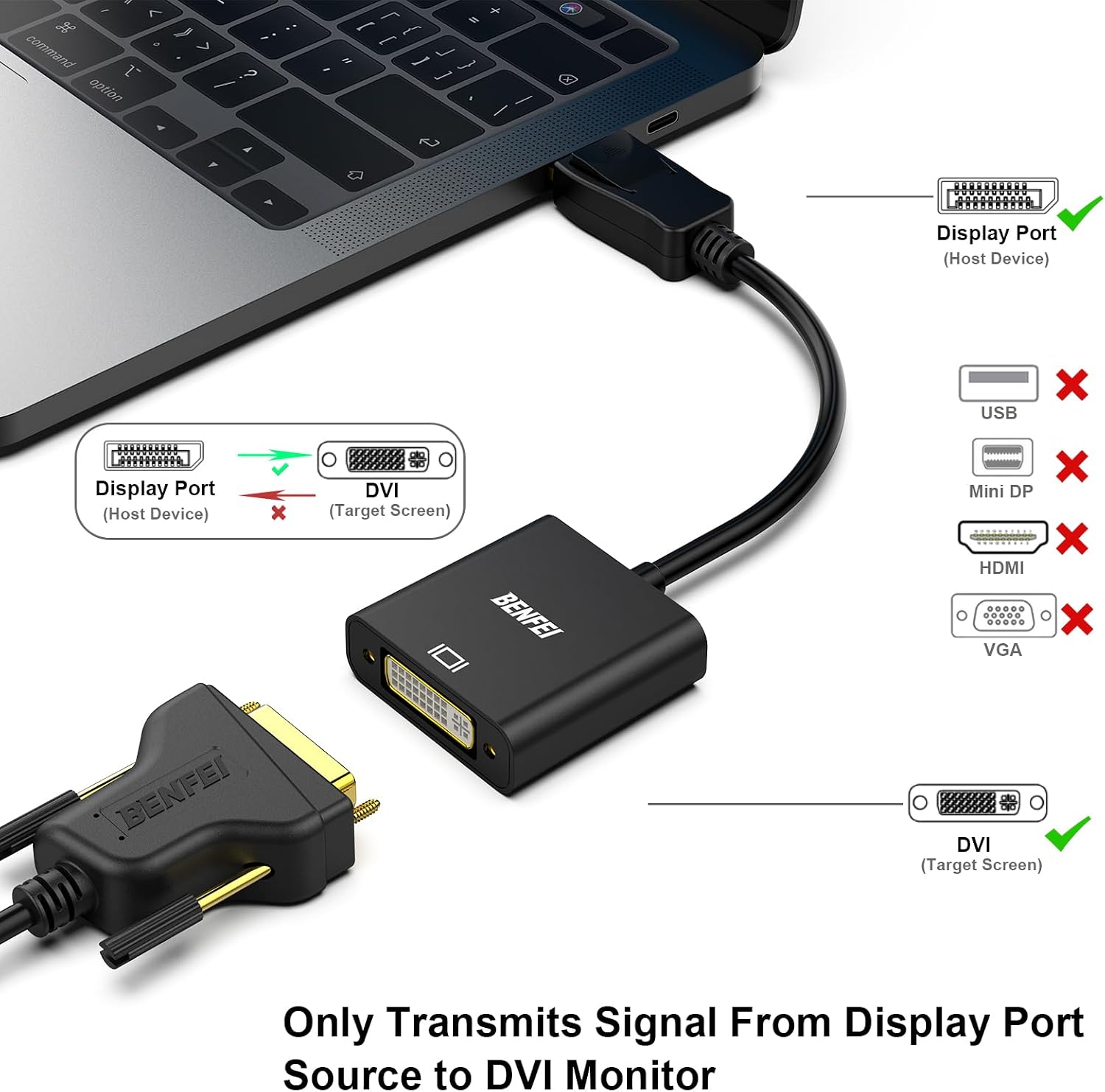 Detalle 2 de BENFEI DisplayPort auf DVI Konverter 2er Set