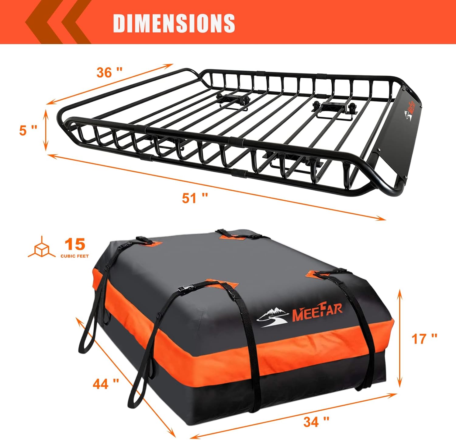 Detalle 2 de MeeFar Roof Cargo Basket 51" x 36" 200 lb