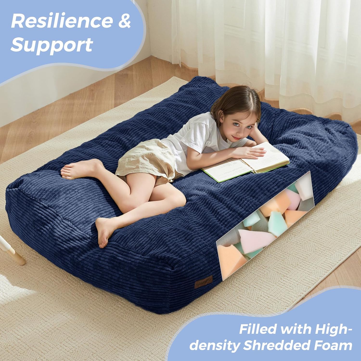 Detalle 1 de MAXYOYO K06-Series Convertible Kids’ Bean Bag Chair, Navy, Foam-Filled