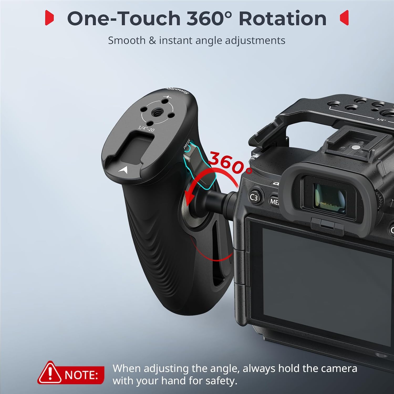 Detalle 2 de SMALLRIG Seitengriff mit Druckknopf und NATO-Klemme – 360° drehbar für Linke & Rechte Hand, mit rutschfestem Silikon