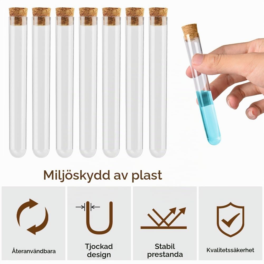 Detalle 2 de OFFCUP provrörsset med 20 PET-rör, korklock och etiketter, 16 x 100 mm