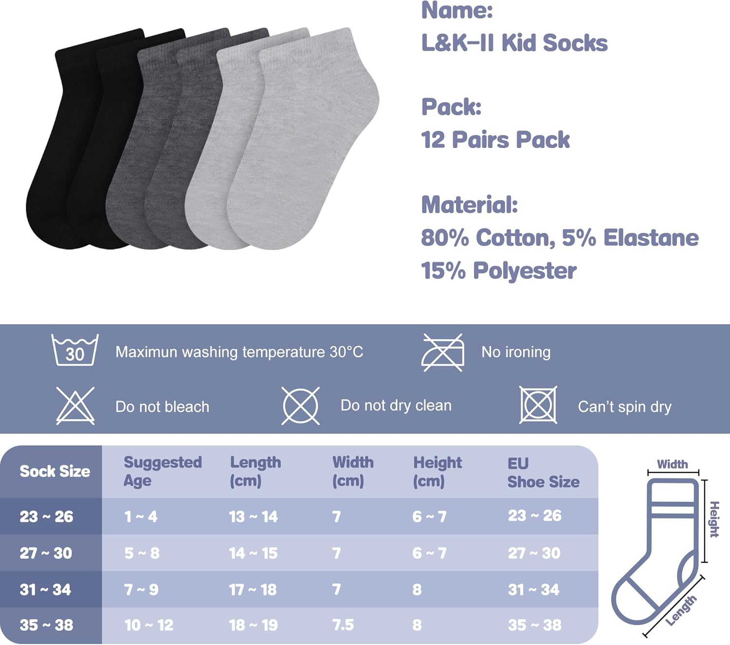 Thumbnail 3 de Lot de 12 chaussettes sport Libella pour garçons – coton (80%) confortables, 2116