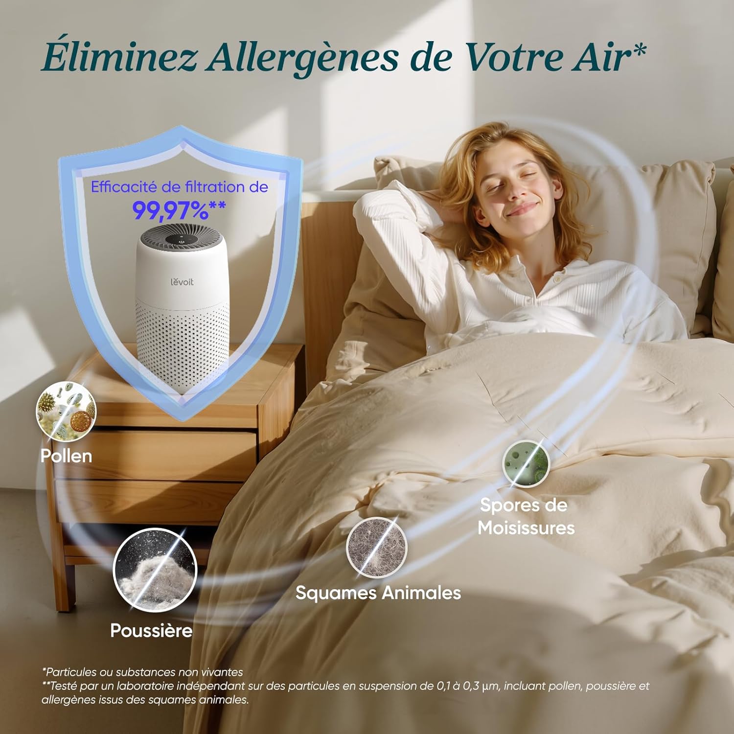 Detalle de LEVOIT Purificateur d'Air Chambre – 3-en-1, Silencieux et Aromathérapie (Core Mini)