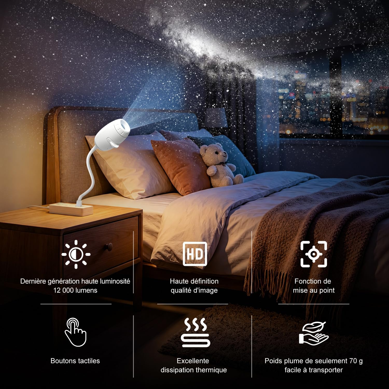 Detalle de Eroshoo XC1483 sterrenhemelprojector met 3 dia’s, USB en 360° instelbaar