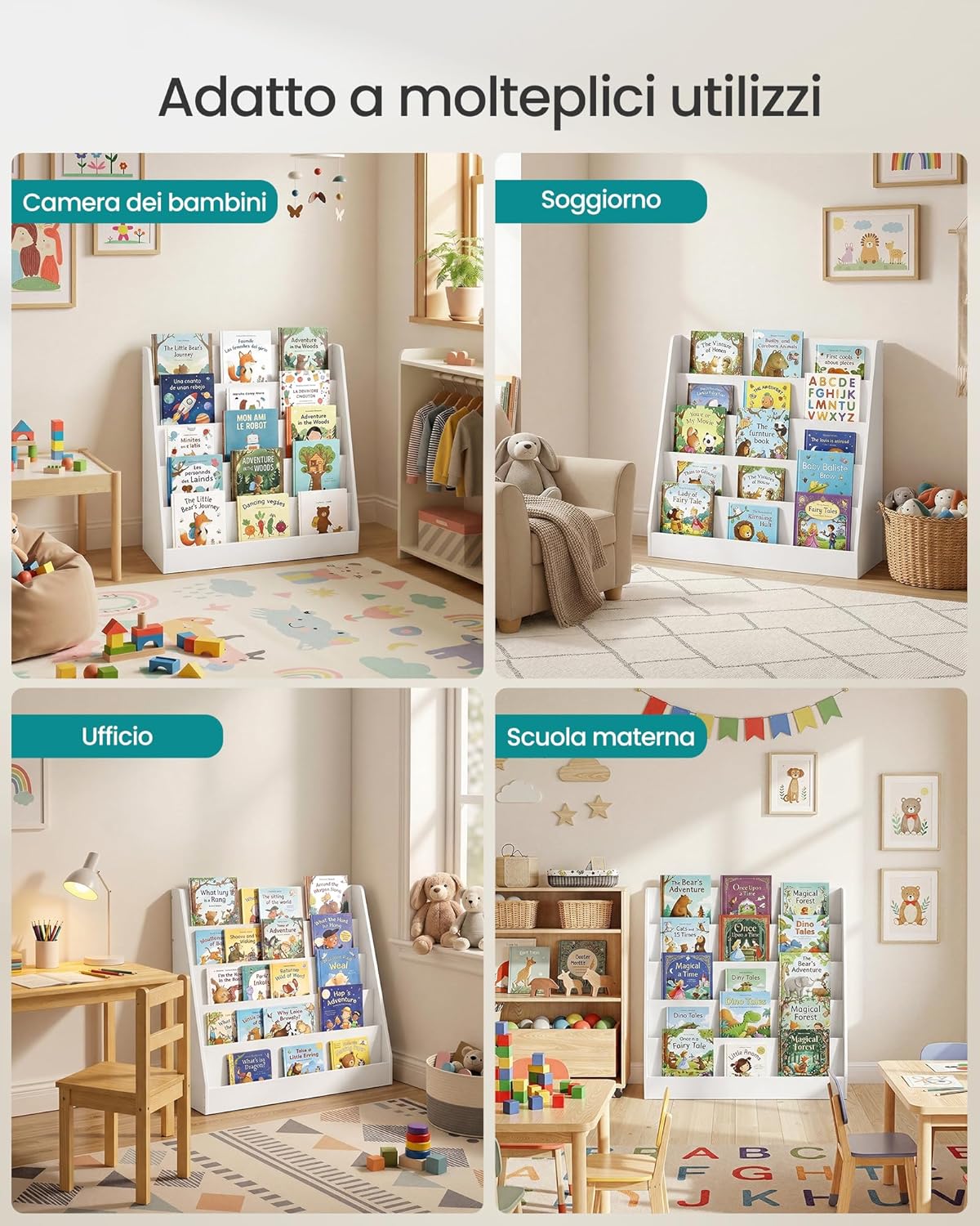 Detalle 2 de Libreria per bambini SONGMICS Montessoriana a 5 ripiani, bianco nuvola GKR076WZ01