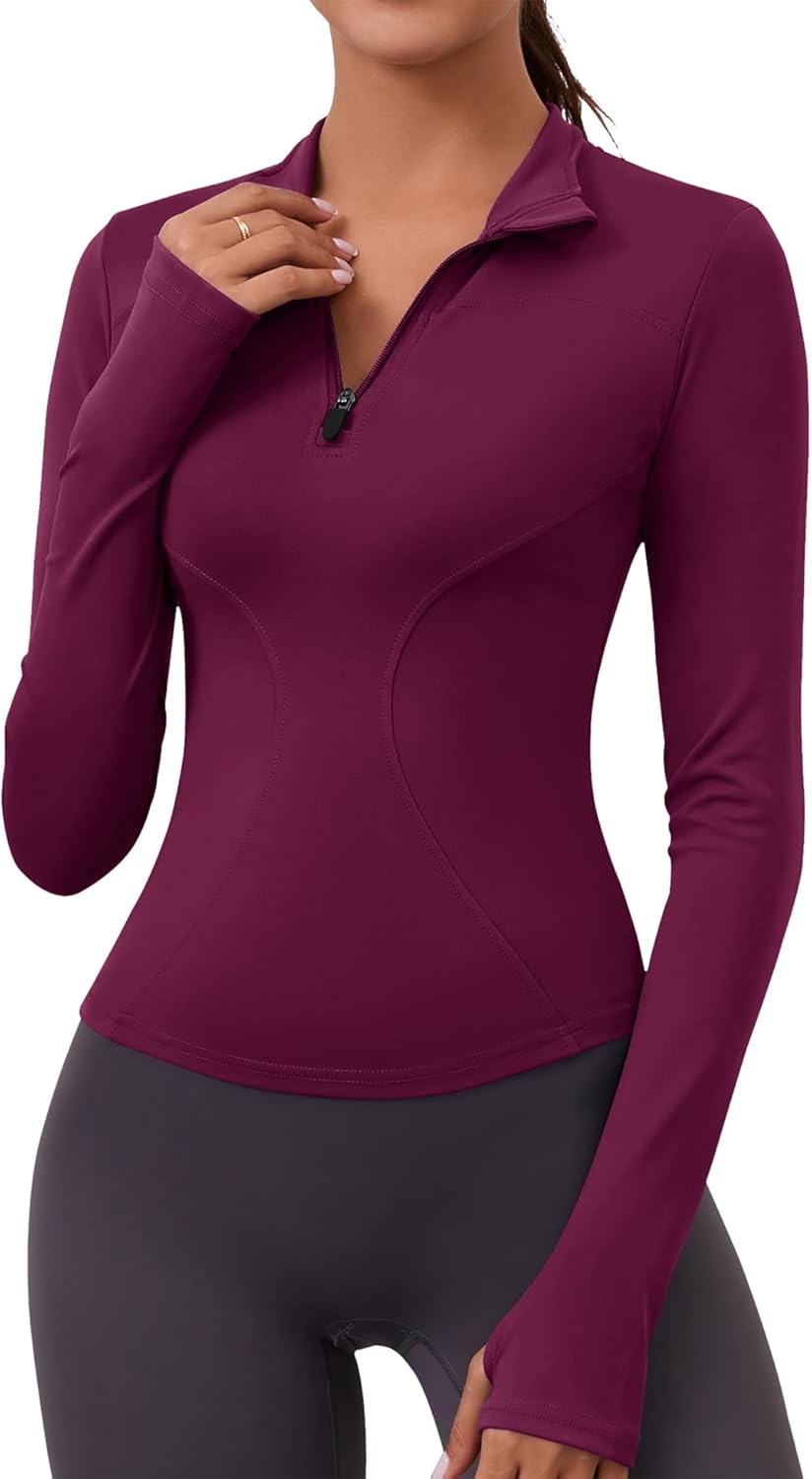 Thumbnail 4 de LOMON Women’s Long Sleeve Quick-Dry Quarter Zip Workout Top (Slim Fit Crop)