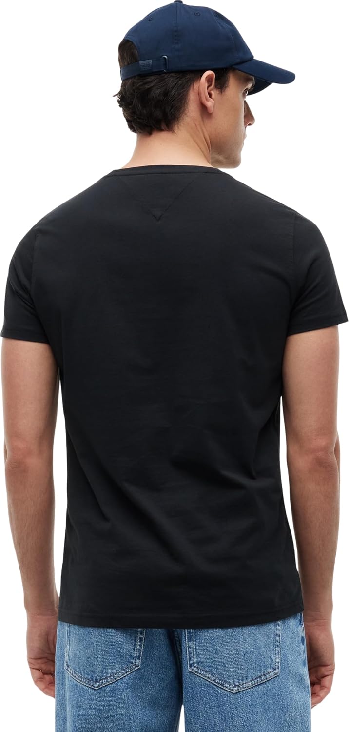 Detalle de Tommy Jeans TJM Xslim Jersey Tee Dm0dm04411, maglietta nera a maniche corte, taglia M