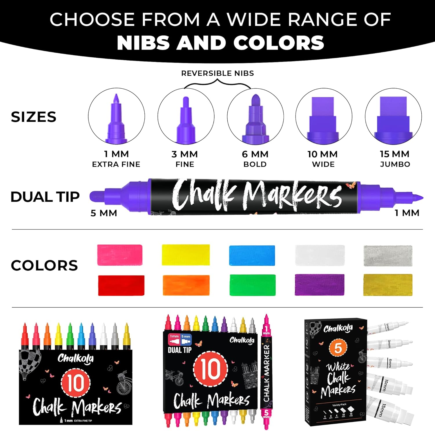 Detalle 2 de Liquid Chalk Pens (10 Pack) with Gold & Silver – Extra Fine Tip dry erase markers for blackboards, windows & signs
