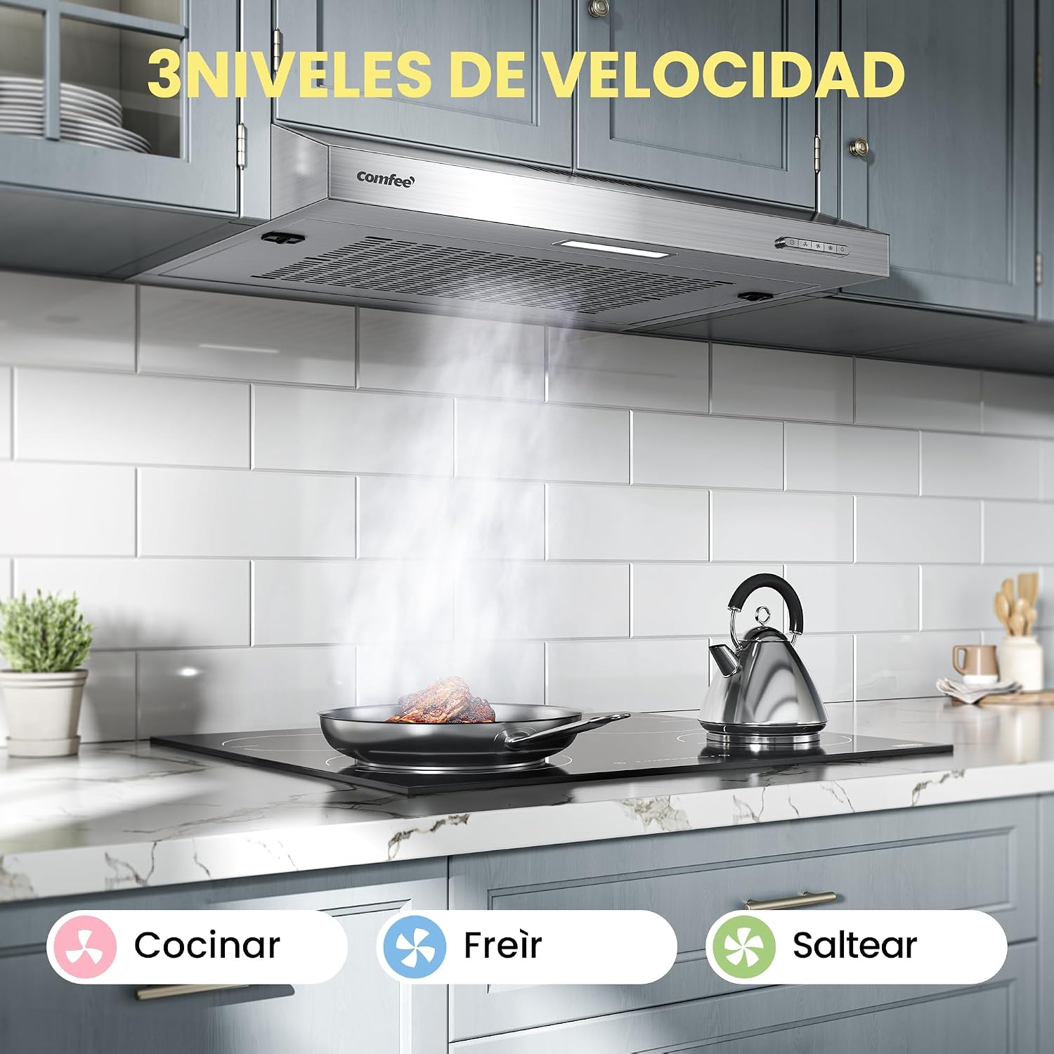 Detalle de Comfee SLIF17SS-60 LED: campana extractora bajo encimera de 60 cm y 200 m³/h