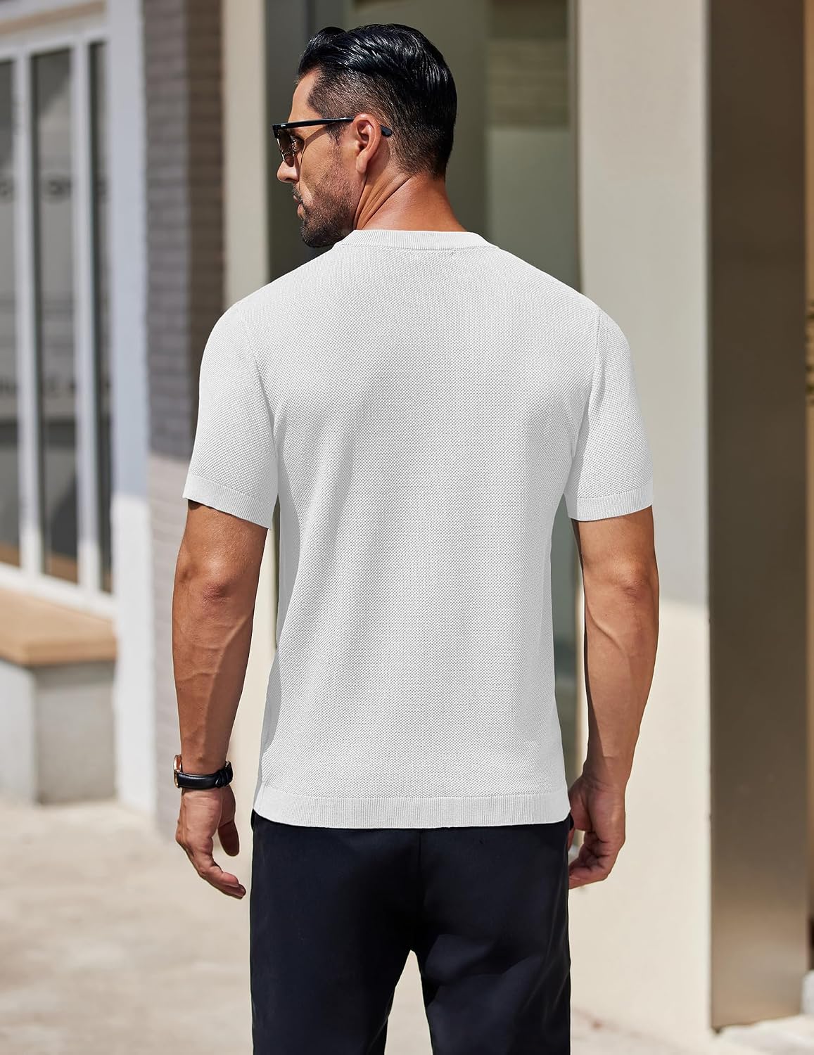 Detalle 2 de COOFANDY Camiseta de punto hombre cuello redondo