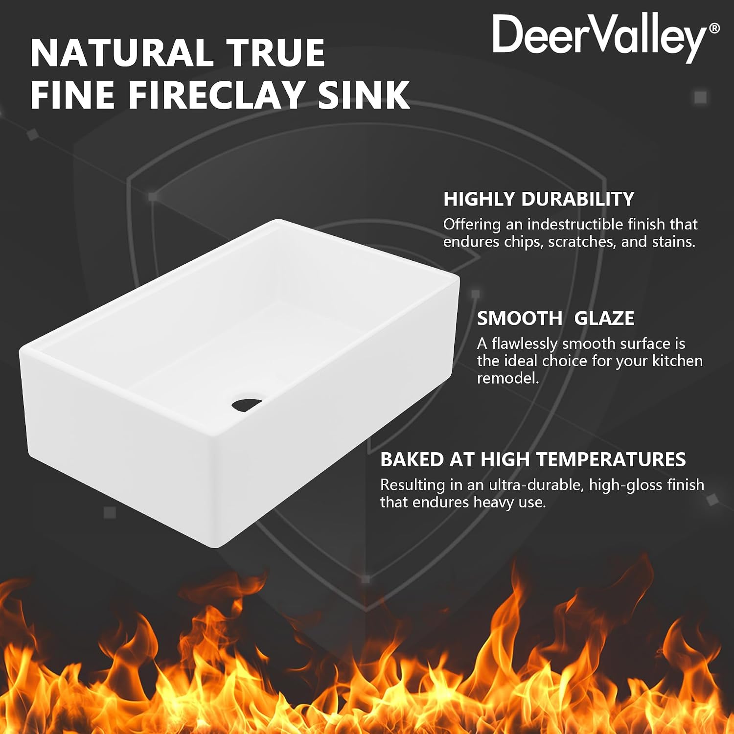 Detalle 2 de DeerValley DV-1K0161W 33-Inch White Fireclay Workstation Farmhouse Sink