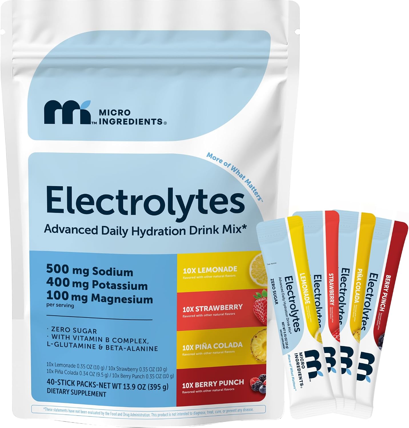 Detalle de Micro Ingredients Electrolyte Powder Packets, 40 Count