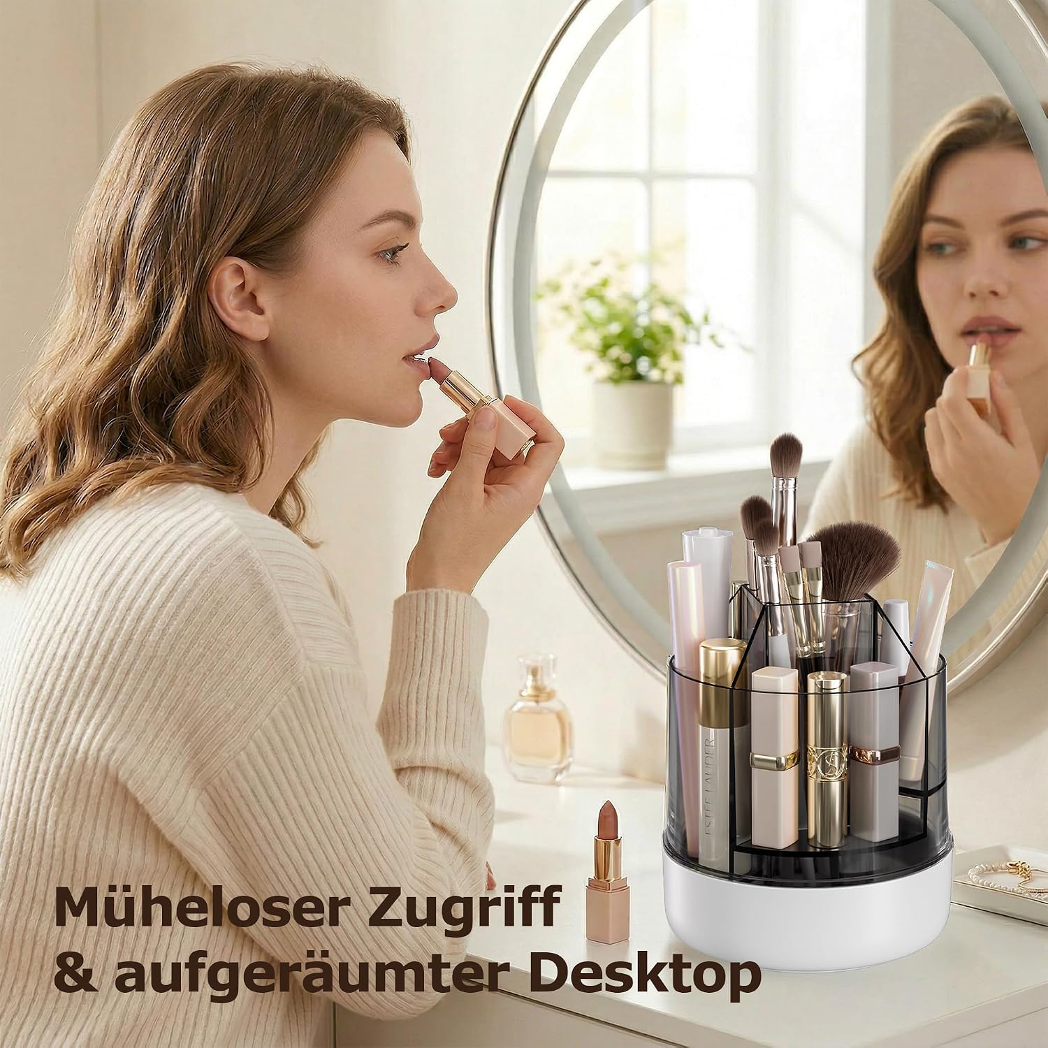 Detalle 2 de CTIME 360° drehbarer Makeup Organizer – 5 Fächer in verschiedenen Tiefen für Pinsel, Lippenstifte, Nagellack & Stifte