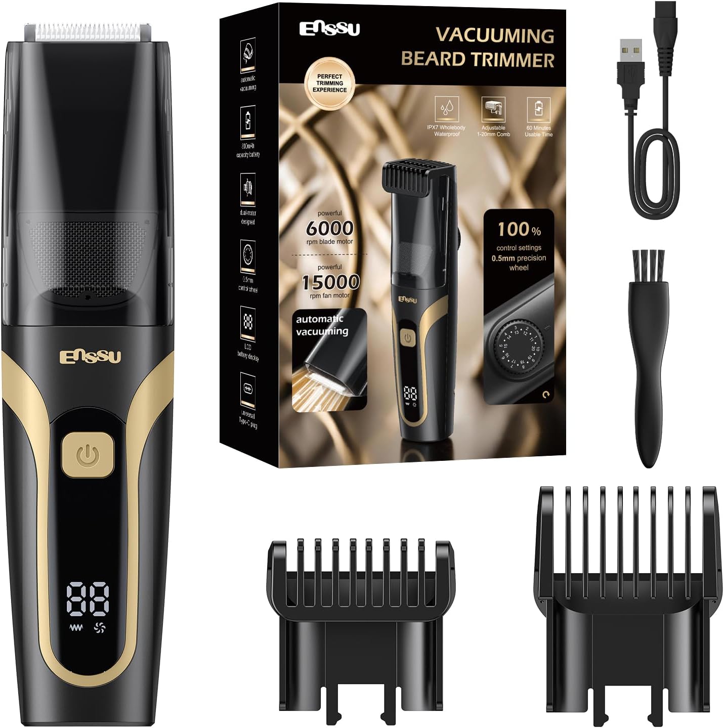 Detalle de Vacuum Beard Trimmer for Men with USB‑C charging and LCD display