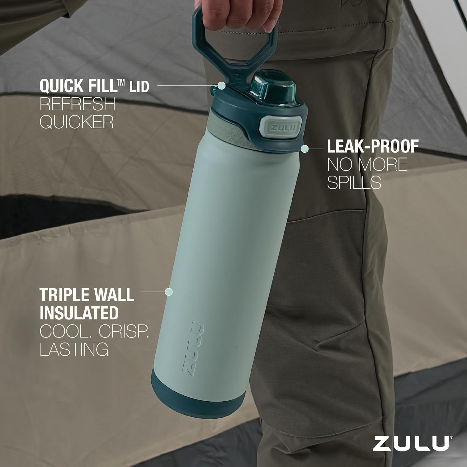 Detalle de ZULU Powerfill Pro 32oz stainless water bottle 💧
