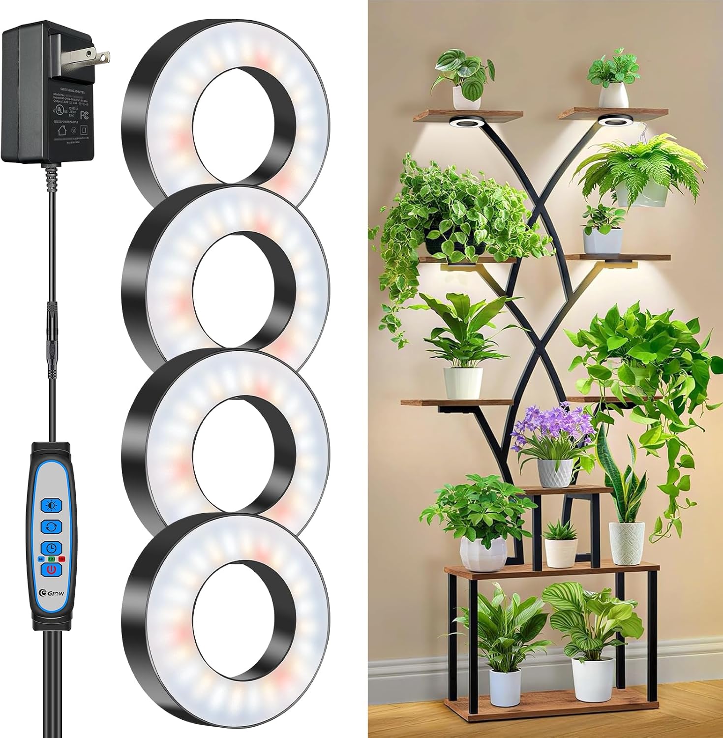 Detalle de Wiaxulay BL-D40A Indoor Grow Light, 4 Lights, Full Spectrum, Auto Timer