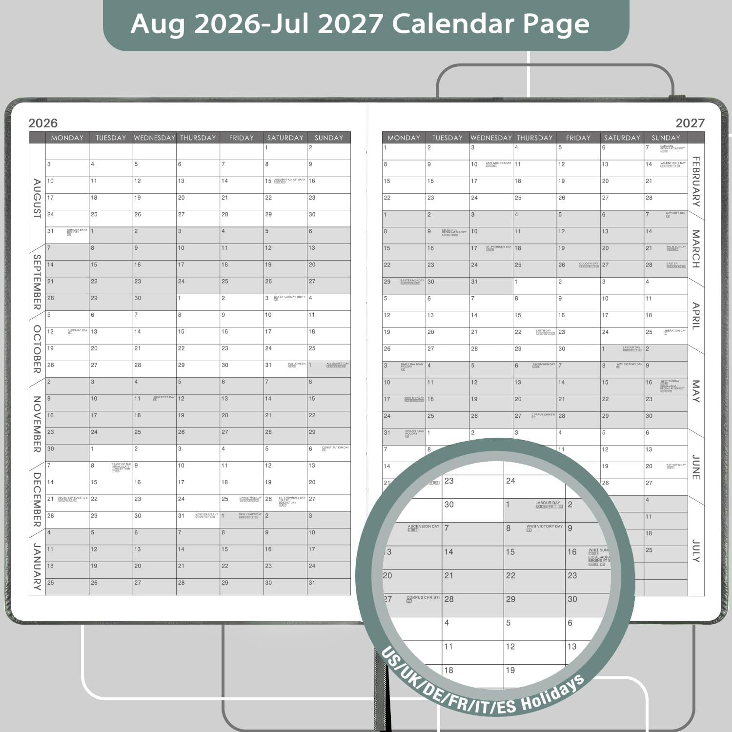 Thumbnail 3 de Indeme Academic Diary 2026-2027 (A5 Day to Page, Grey) – Durable, practical planner for the academic year