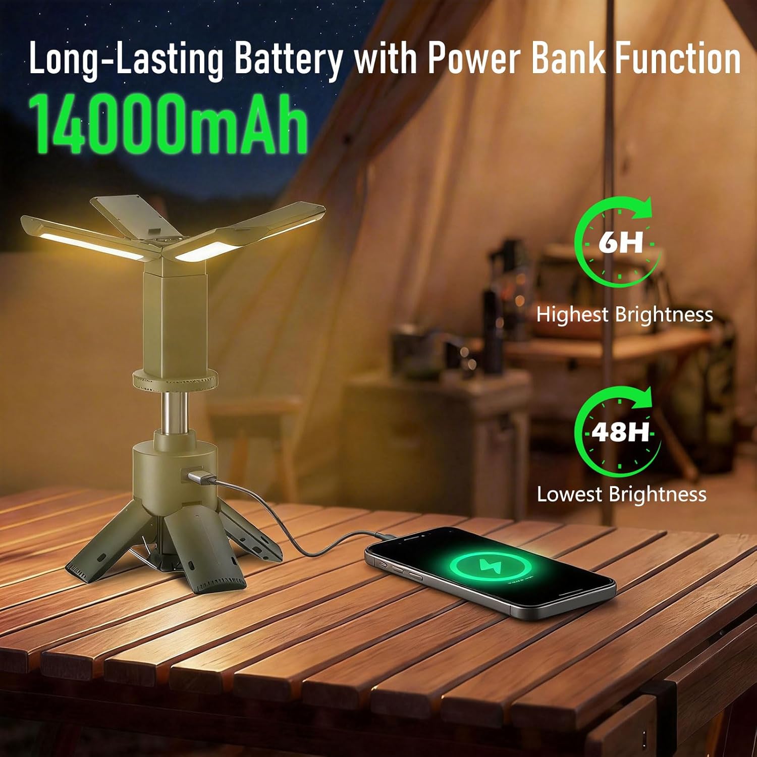 Thumbnail 4 de UBeesize Telescopic Camping Lights with Stand (14000mAh) — Rechargeable Lantern for Outdoor & Emergency Use
