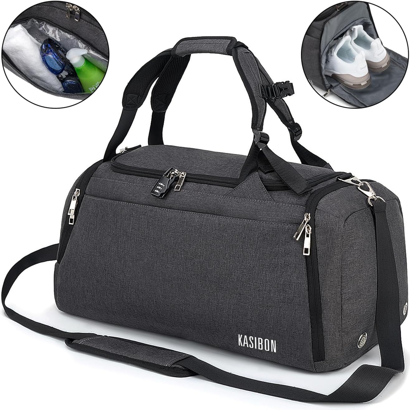 Thumbnail 5 de kasibon 42L Waterproof Sports Duffle Bag with Shoes Compartment, Wet Pocket & Combination Lock