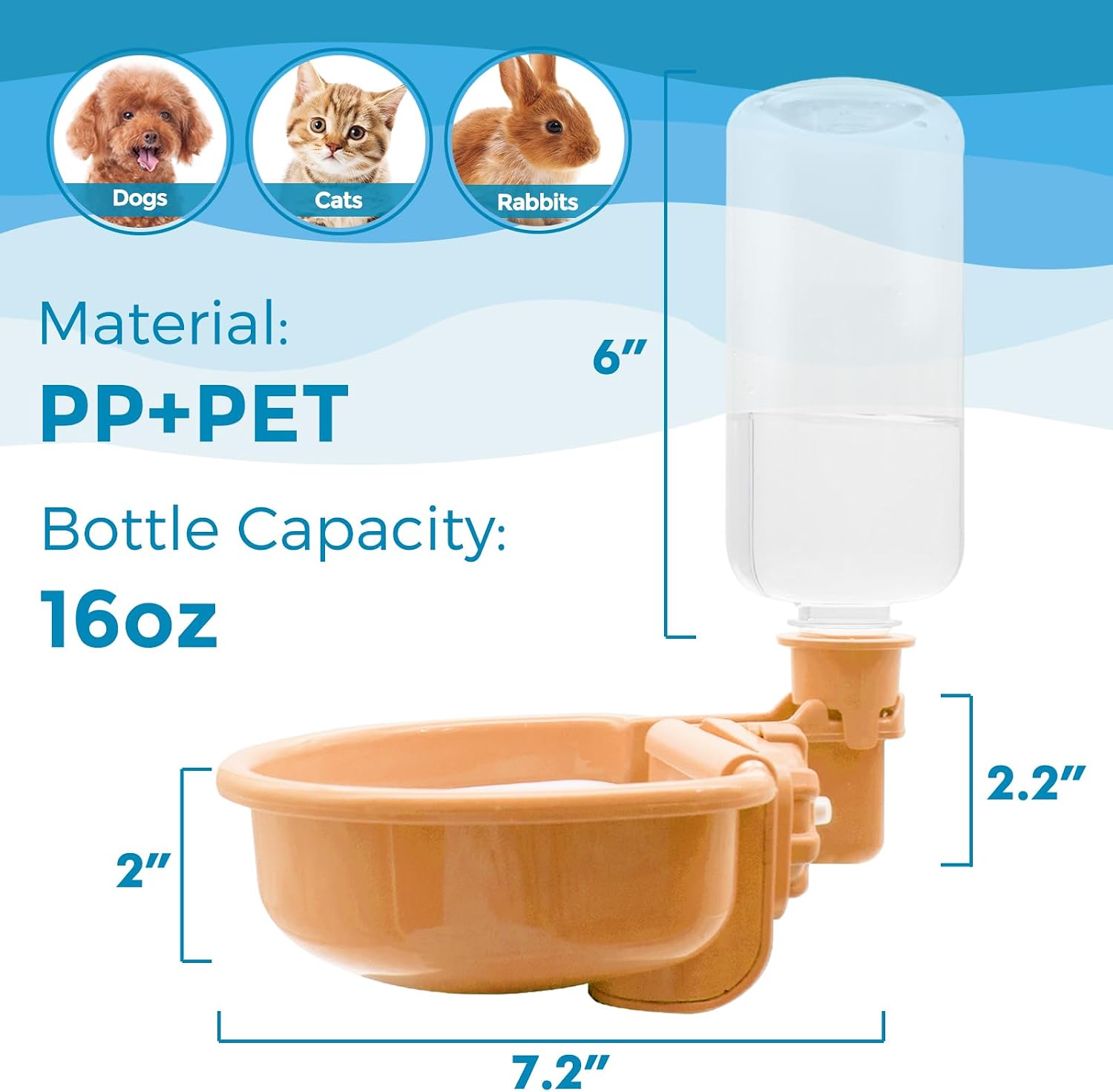 Detalle 2 de VANNON Gravity Pet Water Bowl, 16 oz Anti-Splash Crate Dispenser