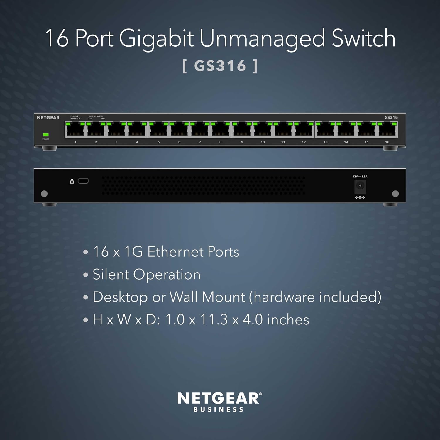 Detalle de NETGEAR GS316 : switch Gigabit Ethernet 16 ports non-manageable, silencieux