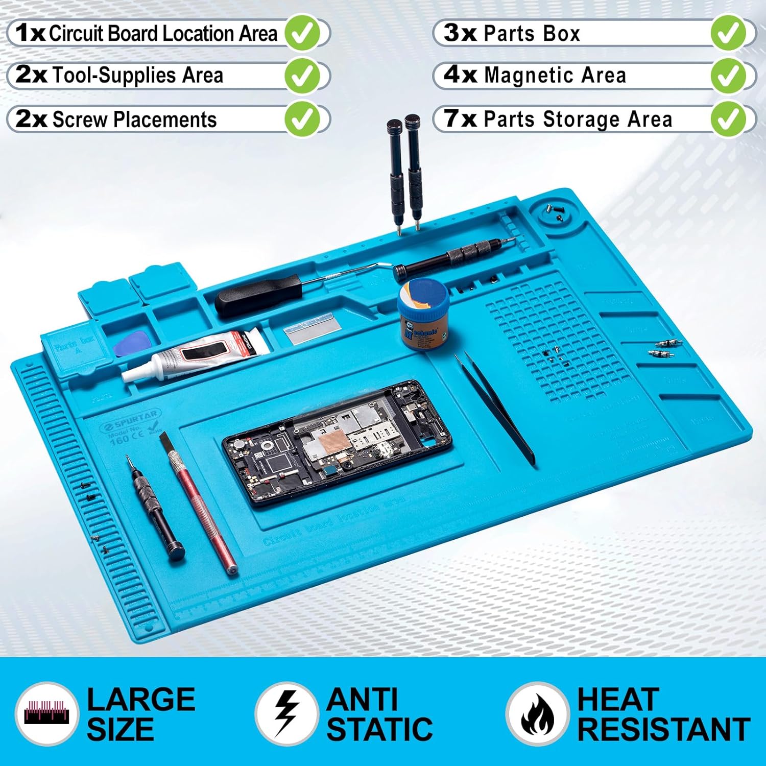 Thumbnail 6 de Spurtar Soldering Mat: 45x30 cm 500°C Heat-Resistant Silicone Work Pad for Electronics Repair