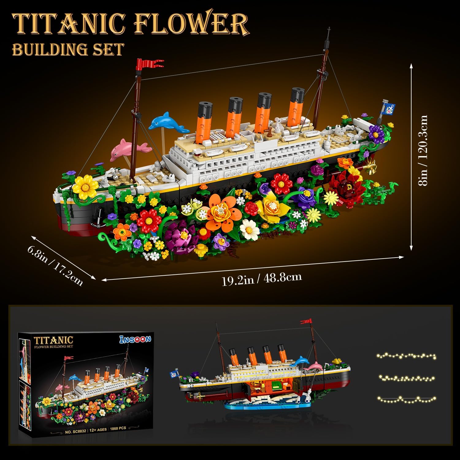 Thumbnail 6 de INSOON Blumen Titanic Bauspielzeug mit Licht – 1.860‑Teile Titanic-Schiffsmodell