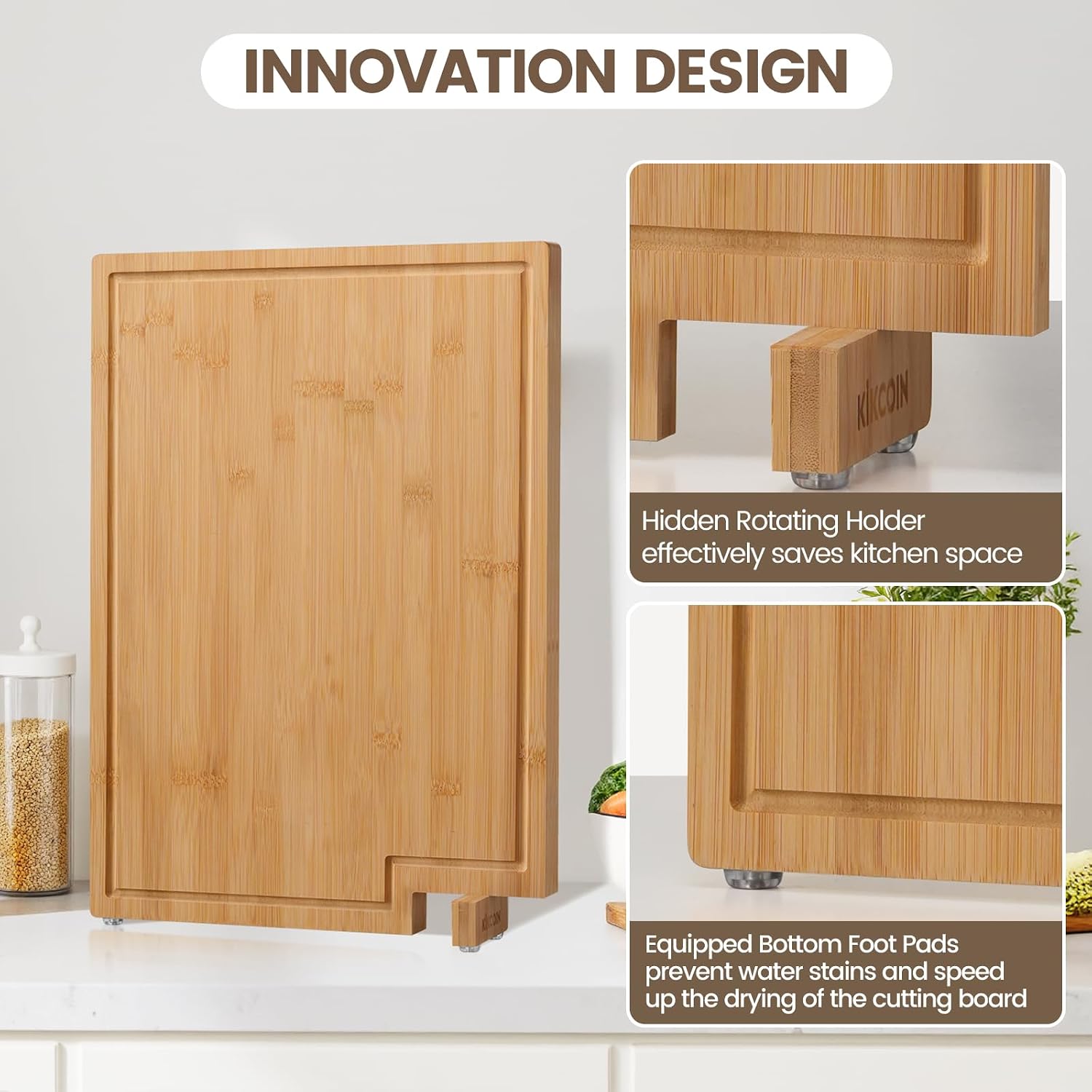 Detalle 2 de Kikcoin Bamboo Cutting Board 17x11.3" ⚙