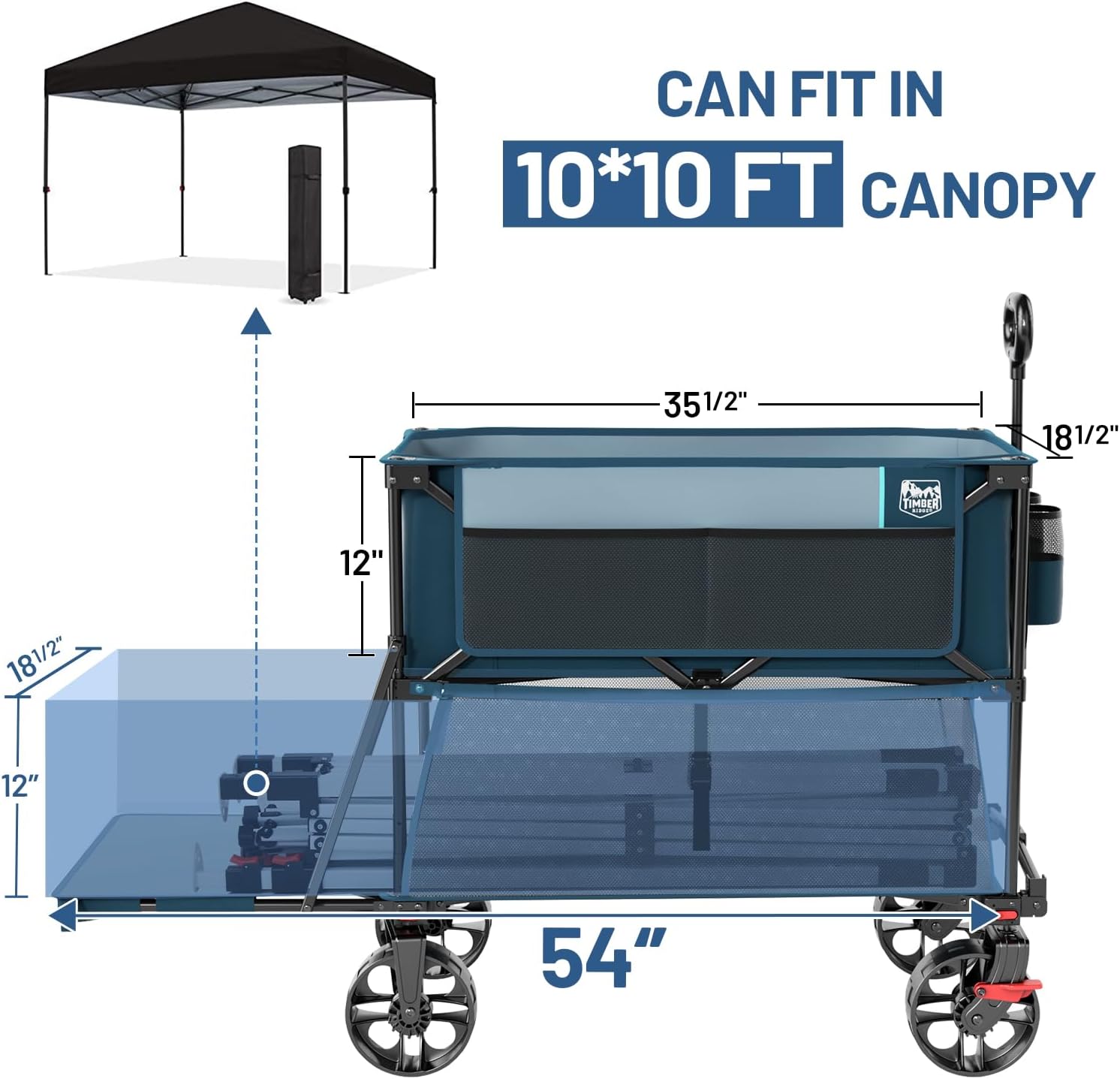 Thumbnail 5 de TIMBER RIDGE 400L Large Capacity Folding Double Decker Wagon Cart with Brakes (54" Extender, 450 lbs)