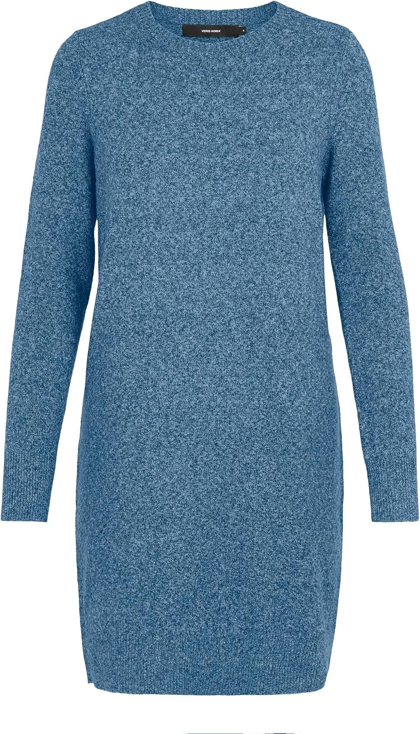Detalle de VERO MODA Strickkleid VMDOFFY mit Rundhalsausschnitt – kurzes Kleid aus recyceltem Polyester
