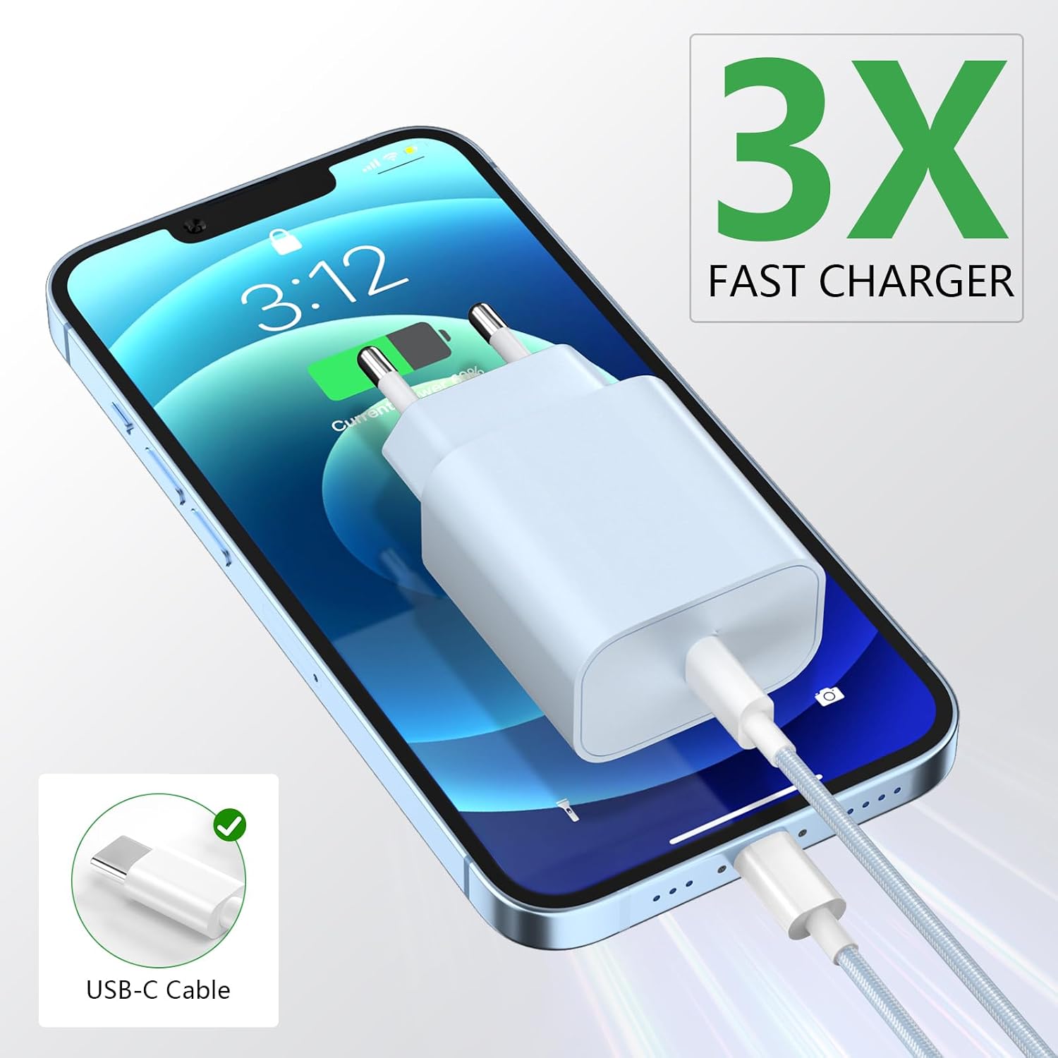 Detalle de Apple 20W Cargador Rápido USB-C con Cable Lightning