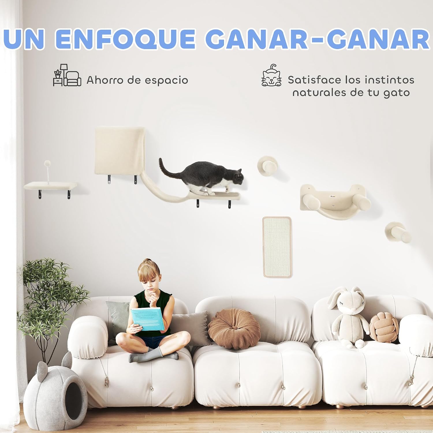 Detalle de PawHut Escalada de pared para gatos 6 piezas