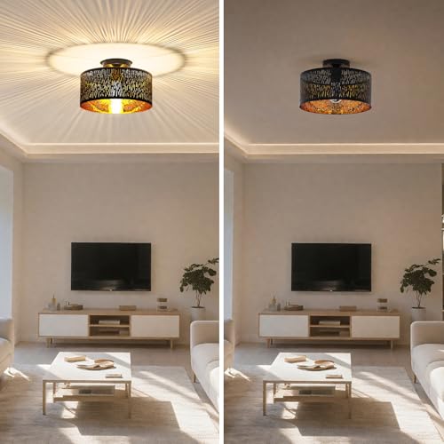 Detalle de FRIDEKO HOME Deckenlampe Schwarz Durchbrochener Rund Ø30cm Deckenleuchte