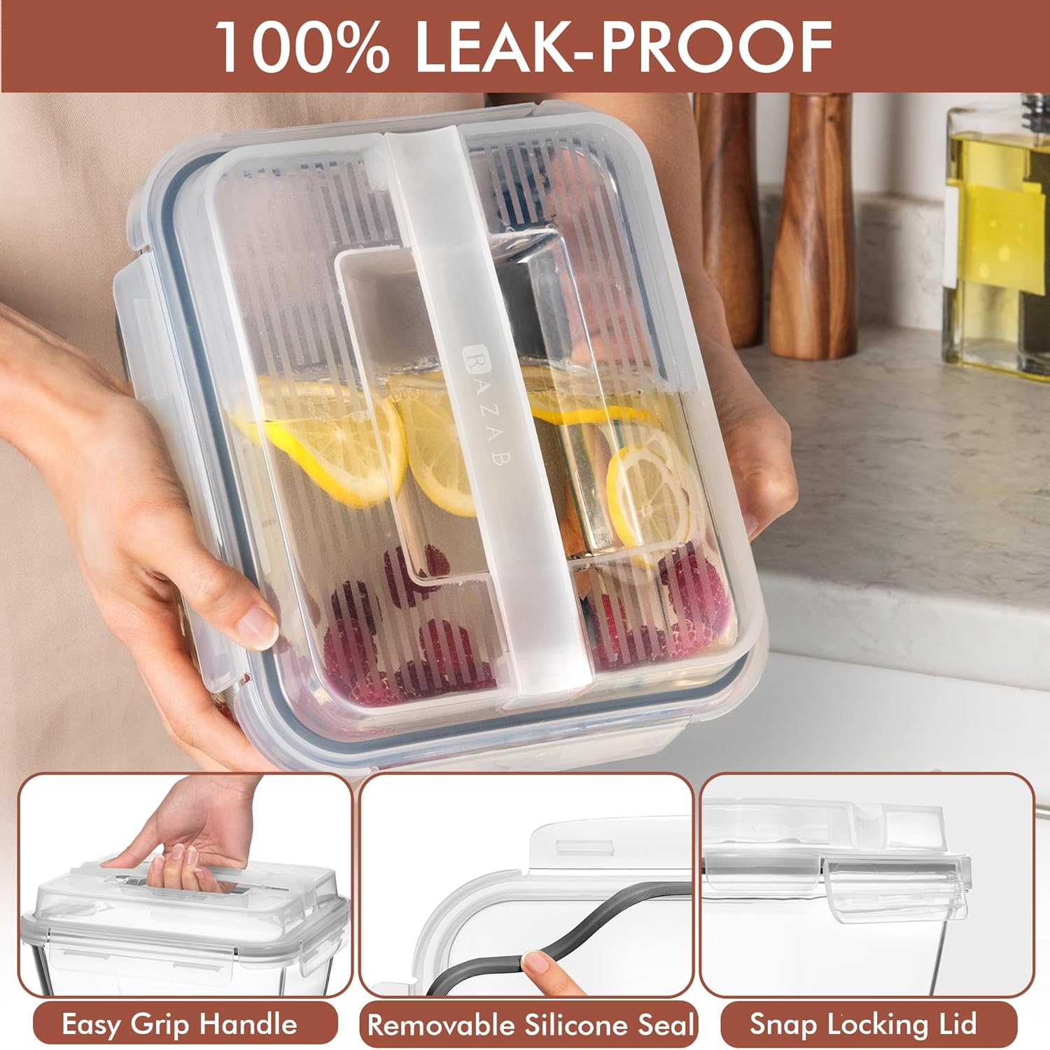 Thumbnail 4 de Razab 2700ml Glass Meal Prep Container with Lids